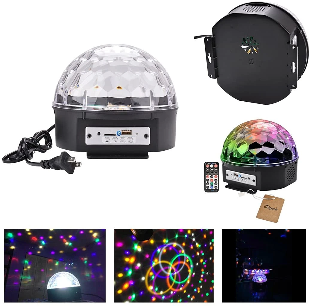 9color LED Stage Lights DJ Rotating Crystal Magic Ball Light Sound Activated Light with Remote Control
