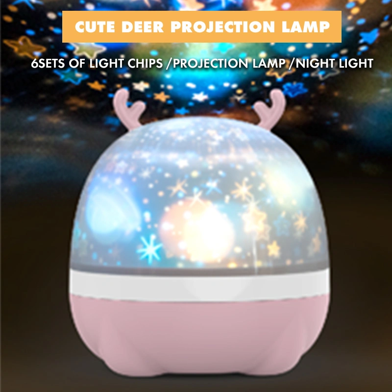 Cute Deer Shape Children Use Portable Tricolor Room Background Decoration Night Sky USB Rechargeable Projector LED Table Light