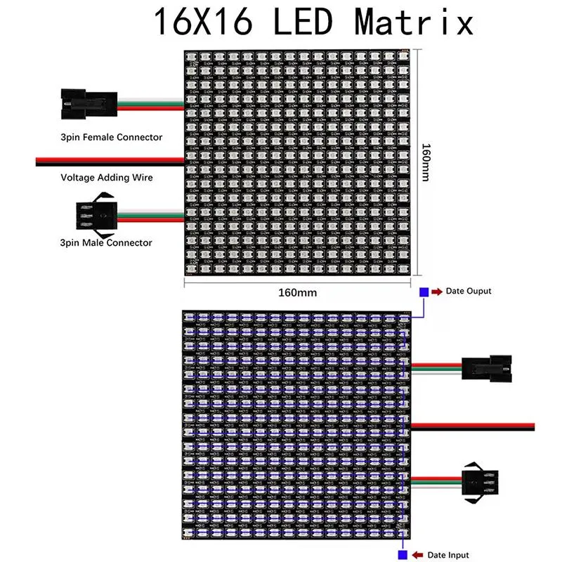 High Quality RGB Ws2812b DC5V 16*16cm 80*80cm 80*32cm Pixel Matrix Panel Light