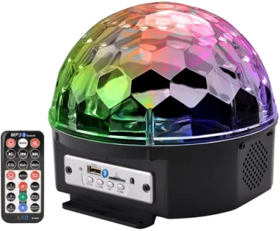 DJ용 9색 LED 무대 조명, 회전식 마법 수정구, 리모콘이 있는 음향 활성화 조명