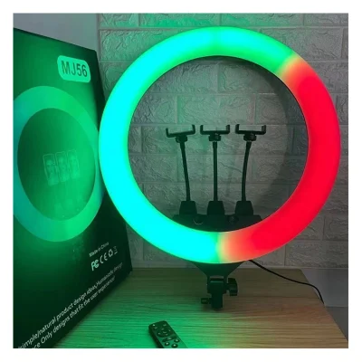 Mj56 22인치 RGB LED 링 라이트(스탠드 포함), 60W 밝기 조절 가능 듀얼 컬러 3200K-5600K, CRI 95+, 비디오용 특수 장면 효과 포함