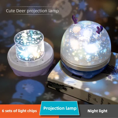 아이들을위한 귀여운 사슴 모양 휴대용 3 색 룸 배경 장식 밤 하늘 USB 충전식 프로젝터 LED 테이블 램프